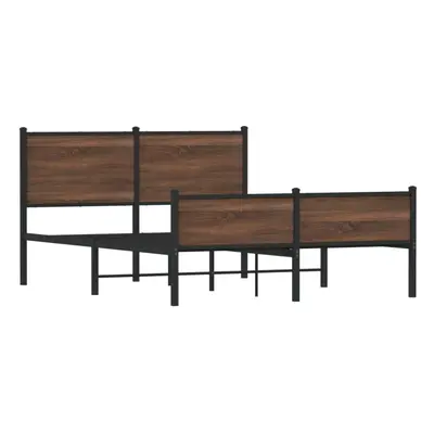 vidaXL Metal Bed Frame with Headboard and Footboard Bed Brown Oak 140x200 cm