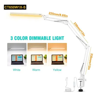 (CT650W1X-S) 10W LED Desk Lamp Reading Table Lamps Color Modes Brightness Level Eye Caring Light