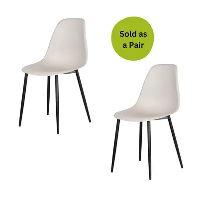 (Cream) Home Source Baldwin Pair of Curved Plastic Dining Chairs