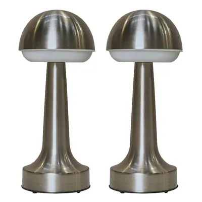 Set of Contemporary Petite Wireless Portable Outdoor Garden Satin Nickel Touch Table Lamps with 