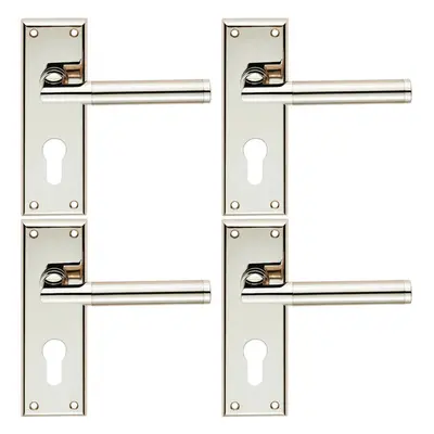 4x Round Bar Section Lever on Euro Lock Backplate x 50mm Dual Nickel