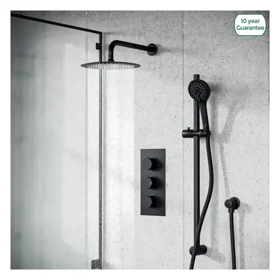 2-Way Overhead Rainfall Shower and Matte Black Raiser Rail with Handset Set