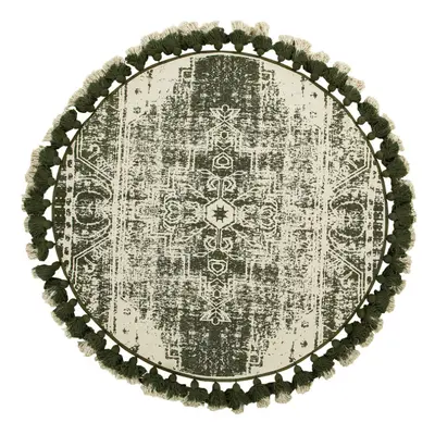 Round Area Rug with Tassels Ã¸ cm Cream and Green KAHTA