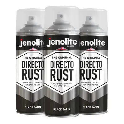 (3 x 400ml, Black) JENOLITE Directorust Satin Multi Surface Paint - For Use On Wood, Metal, Plas