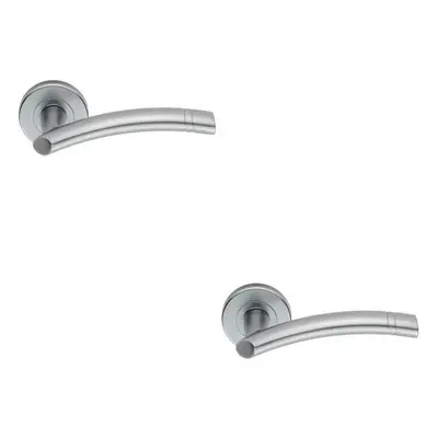 2x PAIR Arched Round Bar Handle with Ring Detailing Concealed Fix Satin Chrome