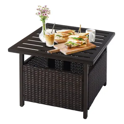 Rattan Garden Side Table w/Umbrella Hole Leisure Coffee Table Outdoor