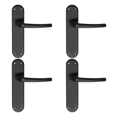 4x PAIR Slim Round Bar Handle on Shaped Latch Backplate x 40mm Matt Black