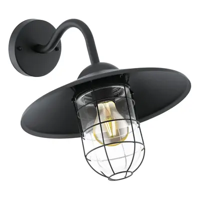 IP44 Outdoor Wall Light Black Cage Fisherman Shade x 60W E27 Bulb Porch Lamp