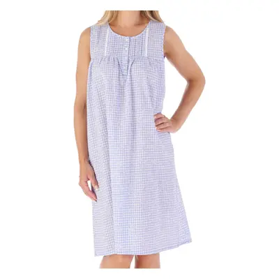 (Blue, UK 24/26) Slenderella Ladies Cotton Gingham & Floral Sleeveless Nightdress