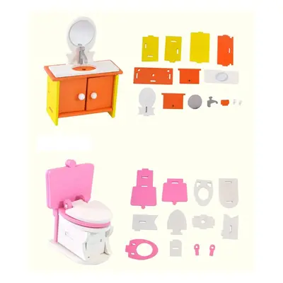 () Wooden Colorful DIY Assembly Doll House Furniture Kit Early Educational Learning Toys for Kid