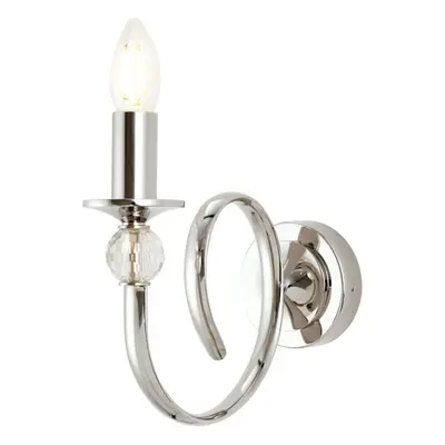 Luxury Traditional Curved Arm Wall Light Bright Nickel & Crystal Dimmable Candle