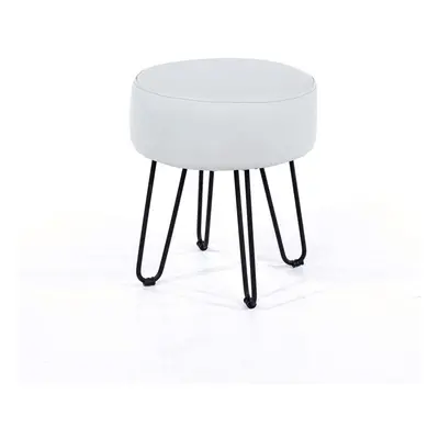 Round Padded Stool Grey PU Makeup Seat Footstool Metal Legs Fabric Furniture