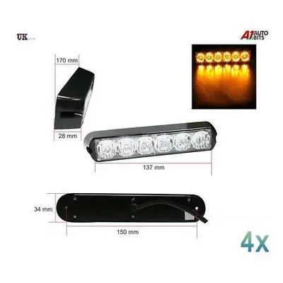 4x Led Mount Amber Strobe Flashing Light Recovery Lightbar Beacon Truck Car