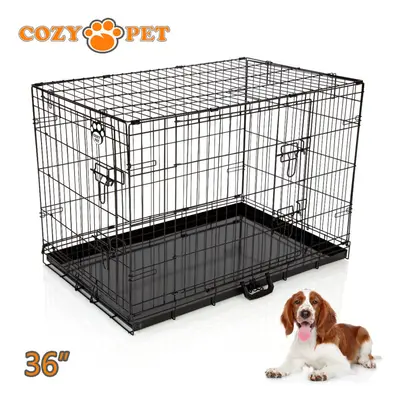 Dog Cage in Black Puppy Crate Cozy Pet Crates Folding Metal Travel Cages