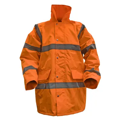 LARGE Orange Hi-Vis Motorway Jacket with Quilted Lining - Retractable Hood