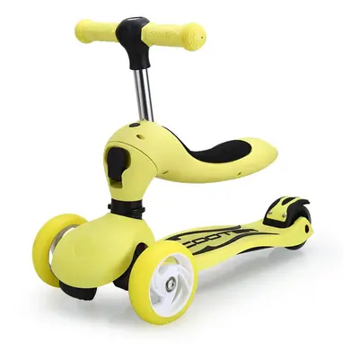 (Yellow) Children's Scooter With Four Wheel Sitting Two In One Baby Foldable Colorful