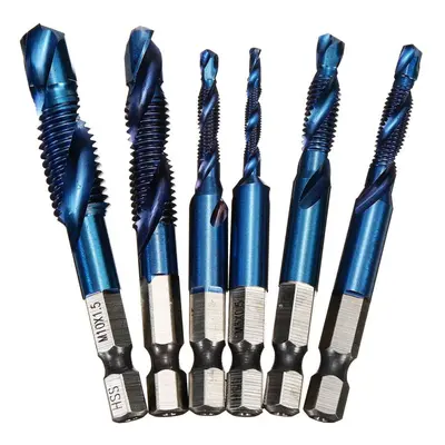 6Pcs M3-M10 1/4 Inch Hex Shank Metric Thread Blue Nano Coated HSS Drill and Tap Bits Screw