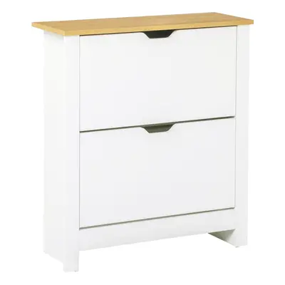 HOMCOM 12-Shoe Storage Cabinet Shelves Drawers Tabletop White