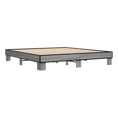 vidaXL Bed Frame Bed Base Grey Sonoma 160x200 cm Engineered Wood and Metal