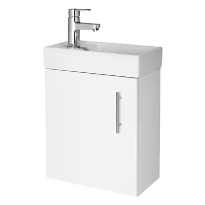 Cloakroom Wall Hung Door Vanity Unit with Basin, 400mm - Gloss White