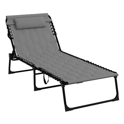 Outsunny Foldable Sun Lounger w/ Reclining Back, Sun Lounger w/ Padded Seat Grey