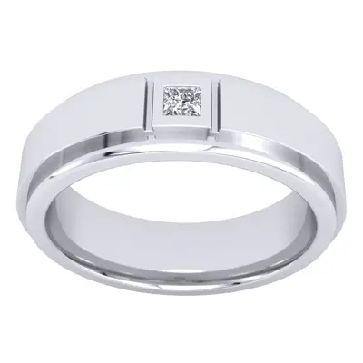 (Z) Jewelco London Mens Platinum Plated Sterling Silver Step Cut Isolated Square Bezel Solitaire