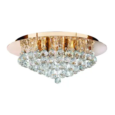 Searchlight 3406-6GO Hanna Light Gold Round Flush Cl Ear Crystal Balls Light.