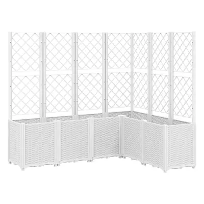 vidaXL Garden Planter with Trellis Outdoor Flower Pot Planter Pot Box White PP