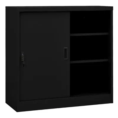 vidaXL Office Cabinet with Sliding Door Black Steel File Side Storage Cabinet