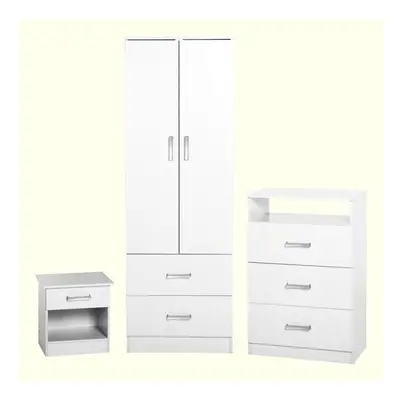 Seconique Polar Piece White Bedroom Set - Wardrobe, Drawer Chest, Bedside Cabinet