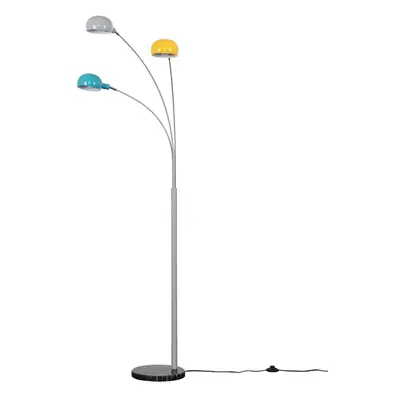 Modern Way Grey Metal & Black Marble Base Curva Floor Lamp with Yellow, Blue & Grey Dome Shades 