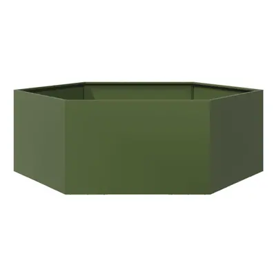 vidaXL Garden Planter Outdoor Flower Pot Planter Pot Olive Green Hexagon Steel