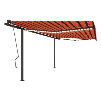 vidaXL Manual Retractable Awning with LED 4x3 m Orange and Brown Balcony Patio