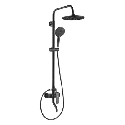 Black Bathroom Shower Set Rain Head Bath Mixer With Hand Faucet Rainfall Chrome