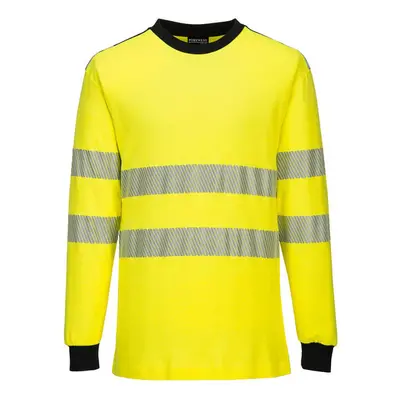 (M, Yellow/Black) Portwest Mens PW3 Flame Resistant Hi-Vis Long-Sleeved T-Shirt