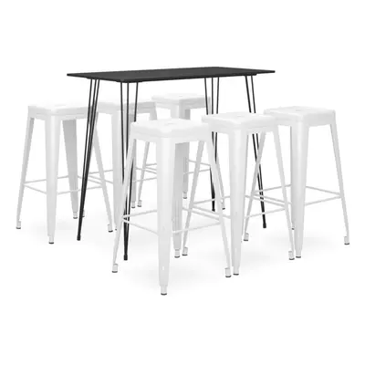 vidaXL Bar Set Piece Black and White Kitchen Dining Room Chair Stool Table