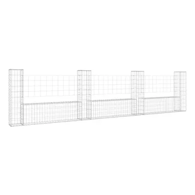 vidaXL U-shape Gabion Basket with Posts Iron Outdoor Patio Wire Wall Fence