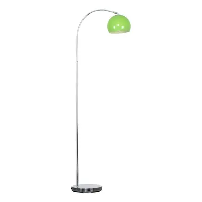 Designer Style Polished Chrome Stem Floor Lamp with a Gloss Green Arco Style Metal Dome Light Sh