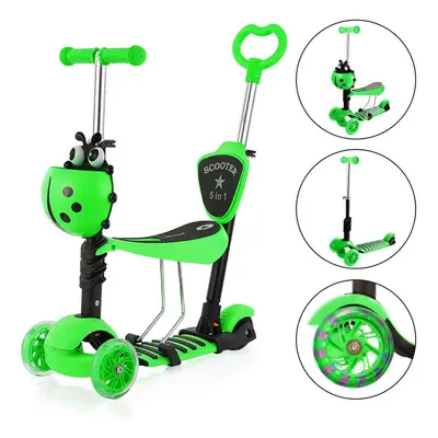 (Green) 5-in-1 Kids Scooter-3 Wheels with Removable Seat