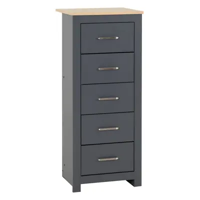 Portland Drawer Narrow Chest in Grey with Oak Effect Finish