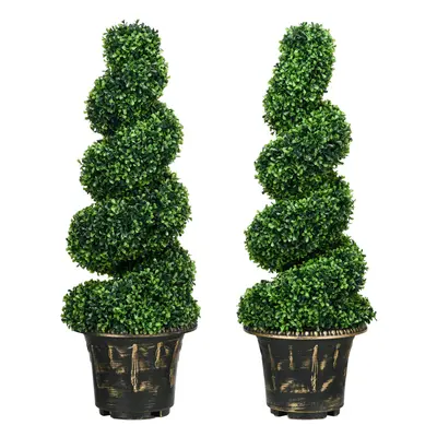 HOMCOM Set of Potted Artificial Plants, Topiary Spiral Boxwood Trees, 90cm