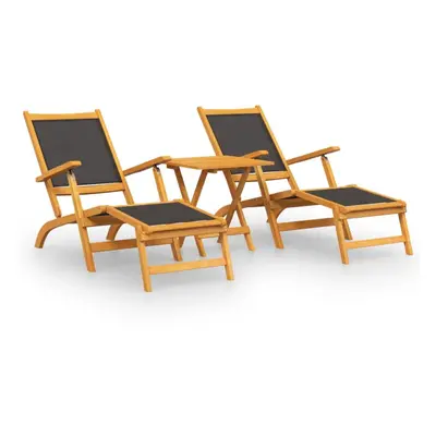 vidaXL Solid Wood Acacia Outdoor Deck Chairs with Table Textilene Lounger