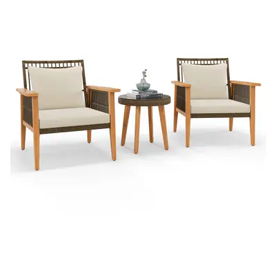 3 Piece Patio Furniture Set w/ Coffee Table Soft Seat & Back Cushions