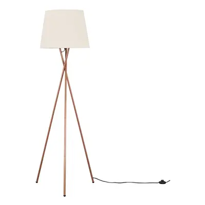 Modern Copper Metal Tripod Floor Lamp with a Beige Tapered Shade - Complete with a 6w LED Bulb [