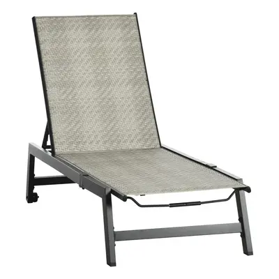 Outsunny Outdoor PE Rattan Sun Loungers w/ 5-Position Backrest & Wheels, Grey