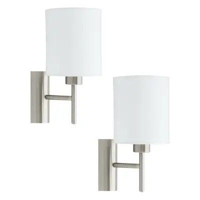 2 PACK Wall Light Colour Satin Nickel Shade White Fabric Rocker Switch E27 60W