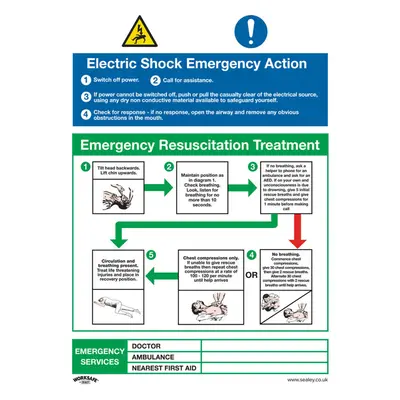 1x ELECTRIC SHOCK ACTION Health & Safety Sign Rigid Plastic x 600mm Warning