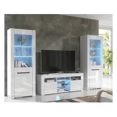 (White LED Lights) TV Unit White High Gloss &Matt Living Room Set Stand Display Cabinets LED Lig