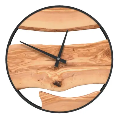 vidaXL Wall Clock Modern Quartz Round Wall Clock Brown Iron and Olive Wood