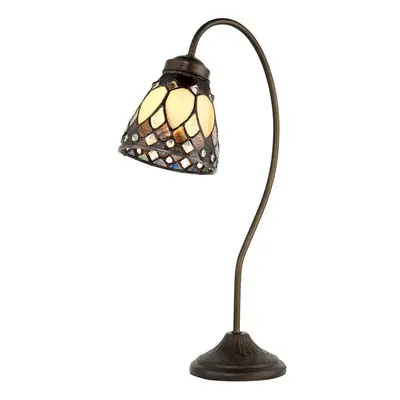 Tiffany Glass Table Lamp Light Dark Bronze Curved Arm / Neck & Shade i00180